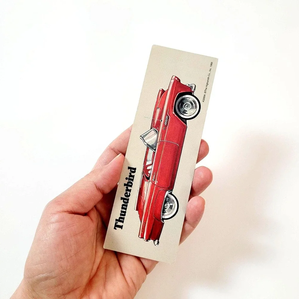 Vintage 80s red Thunderbird paper bookmark sports car 1988 Highsmith 32694
